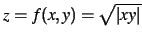 $ z = f(x,y) =
\sqrt{\vert xy\vert}$